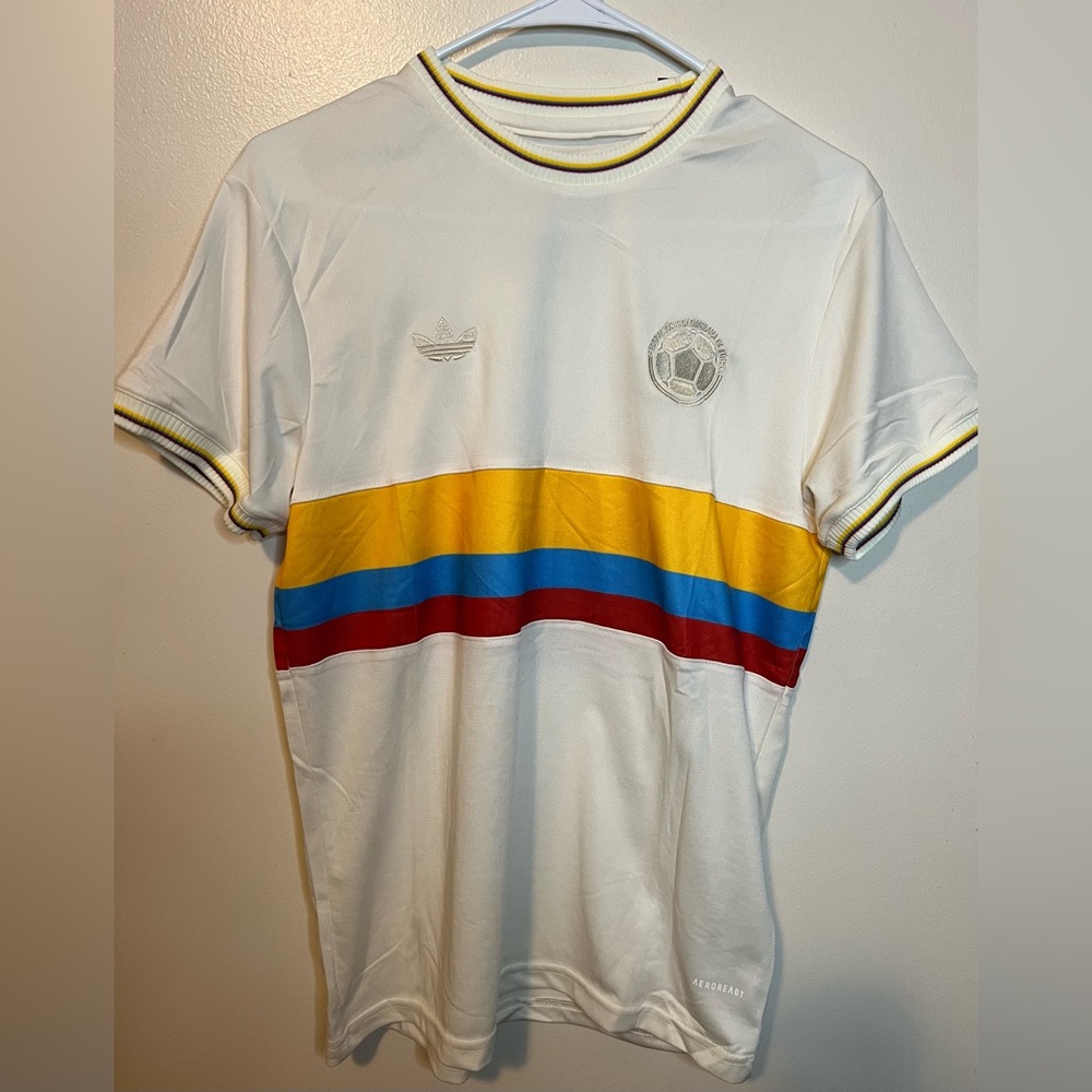 Adidas Soccer Jersey Youth  Striped Colombia 100th Anniversary Short Sleeve NWT